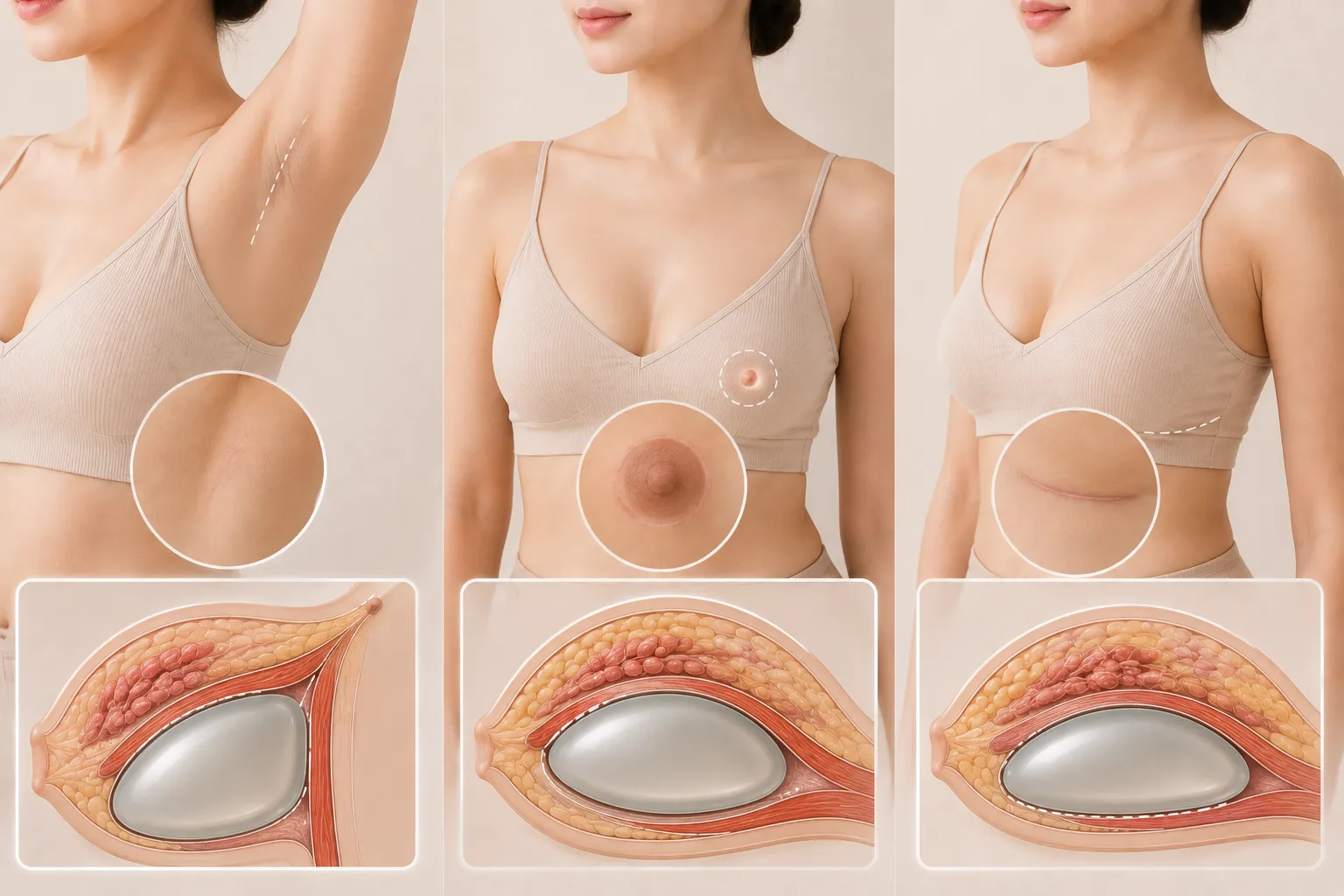 腋下、乳暈、乳下緣:三種切口的疤痕與手術視野取捨